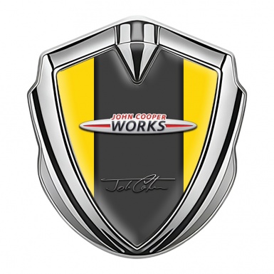 Mini Cooper Trunk Emblem Badge Silver Yellow Base John Cooper Works