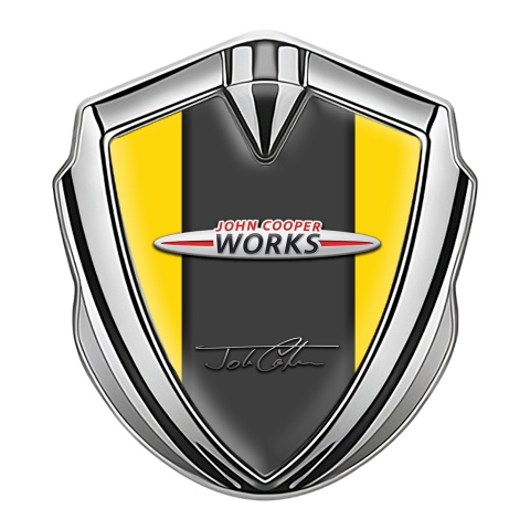 Mini Cooper Trunk Emblem Badge Silver Yellow Base John Cooper Works