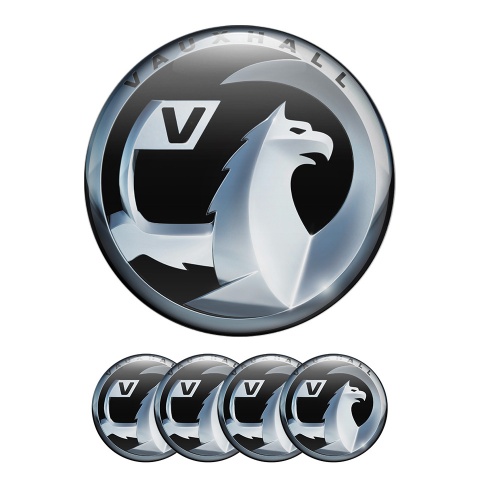 Vauxhall Domed Stickers Wheel Center Cap Black With 3D Gray Logo