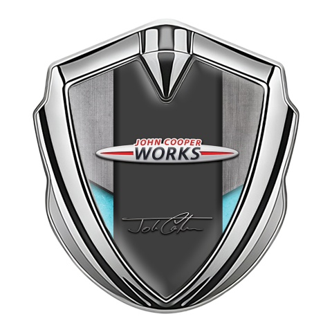 Mini Cooper Trunk Emblem Badge Silver Sky Blue John Cooper Works Logo