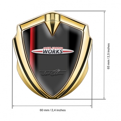 Mini Cooper Emblem Auto Zeichen Goldtonfarbe mit Roter Streifen Vorlage und Works Logo