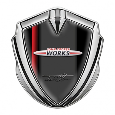 Mini Cooper Emblem Auto Zeichen Silbertonfarbe mit Roter Streifen Vorlage und Works Logo