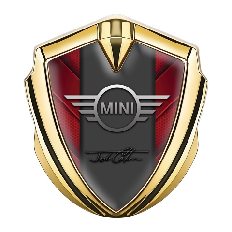 Mini Cooper 3D Car Metal Emblem Gold Red V Hex John Cooper Signature