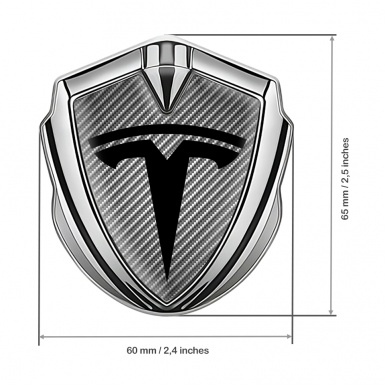 Tesla Self Adhesive Bodyside Emblem Silver Carbon Base Black Logo Design