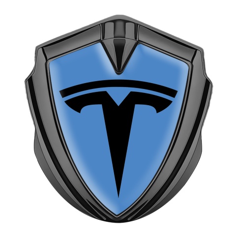 Tesla 3D Car Metal Emblem Graphite Blue Base Black Logo Edition