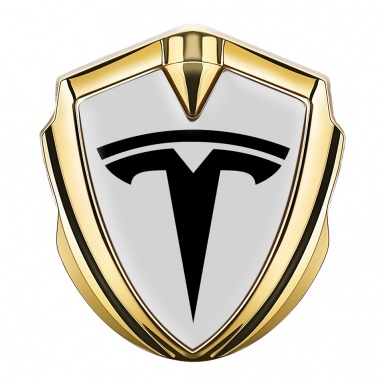 Tesla Tuning Emblem Self Adhesive Gold Grey Base Black Logo Design