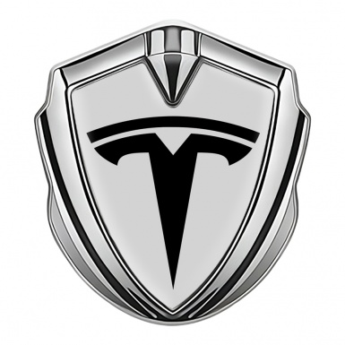 Tesla Tuning Emblem Self Adhesive Silver Grey Base Black Logo Design