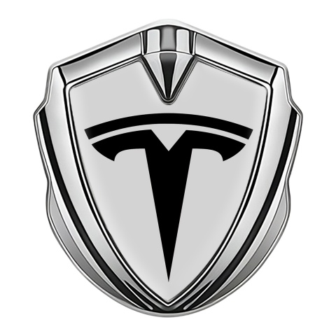Tesla Tuning Emblem Self Adhesive Silver Grey Base Black Logo Design