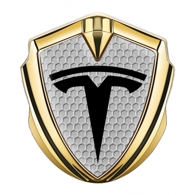 Tesla Fender Emblem Badge Gold Honeycomb Black Logo Edition