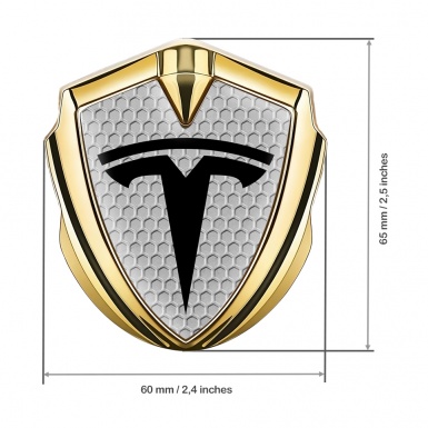 Tesla Fender Emblem Badge Gold Honeycomb Black Logo Edition