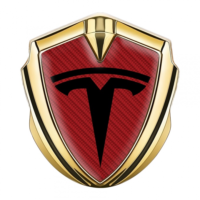Tesla Self Adhesive Bodyside Emblem Gold Red Carbon Black Edition