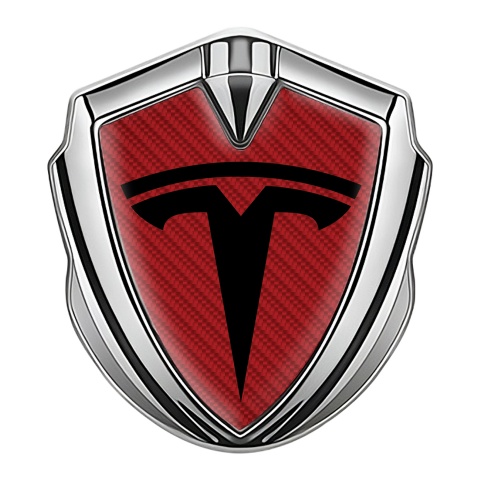 Tesla Self Adhesive Bodyside Emblem Silver Red Carbon Black Edition