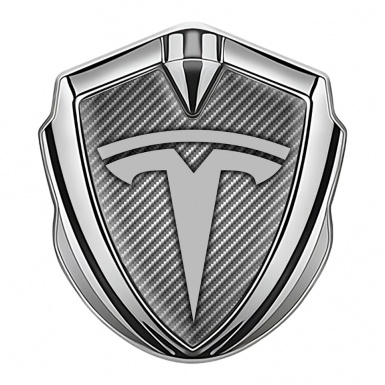 Tesla Tuning Emblem Self Adhesive Silver Light Carbon Grey Logo