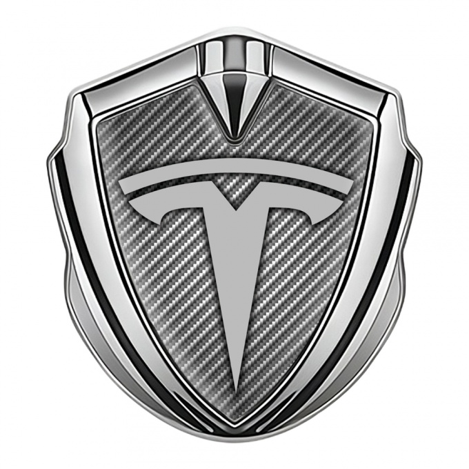 Tesla Tuning Emblem Self Adhesive Silver Light Carbon Grey Logo