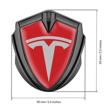 Tesla 3D Car Metal Emblem Graphite Red Base Grey Logo Design