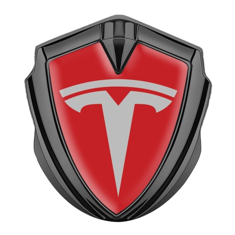 Tesla 3D Car Metal Emblem Graphite Red Base Grey Logo Design