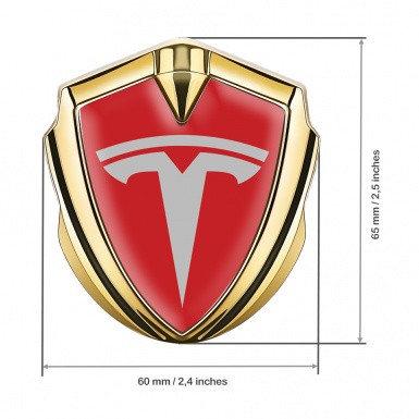 Tesla 3D Car Metal Emblem Gold Red Base Grey Logo Design