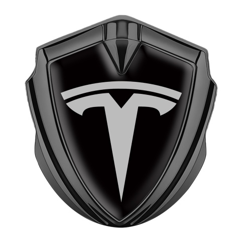 Tesla Tuning Emblem Self Adhesive Graphite Black Base Grey Logo