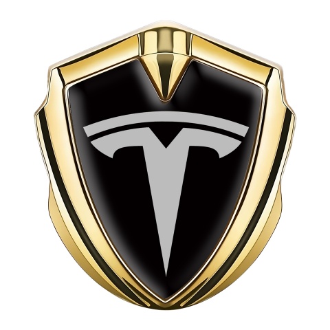 Tesla Tuning Emblem Self Adhesive Gold Black Base Grey Logo