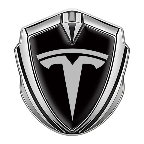 Tesla Tuning Emblem Self Adhesive Silver Black Base Grey Logo