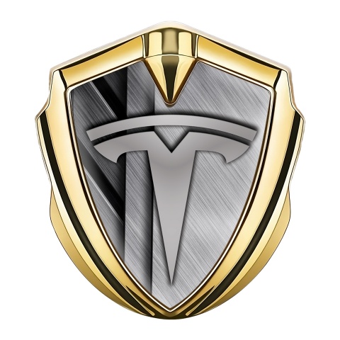 Tesla Bodyside Emblem Gold Brushed Metal Effect Grey Logo