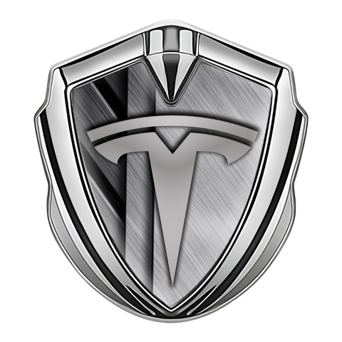 Tesla Bodyside Emblem Silver Brushed Metal Effect Grey Logo