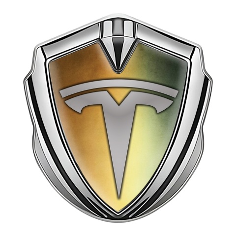 Tesla Tuning Emblem Self Adhesive Silver Multicolor Grey Logo