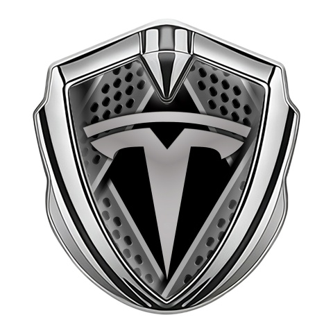 Tesla Fender Emblem Badge Silver Black Blades Style Grey Logo