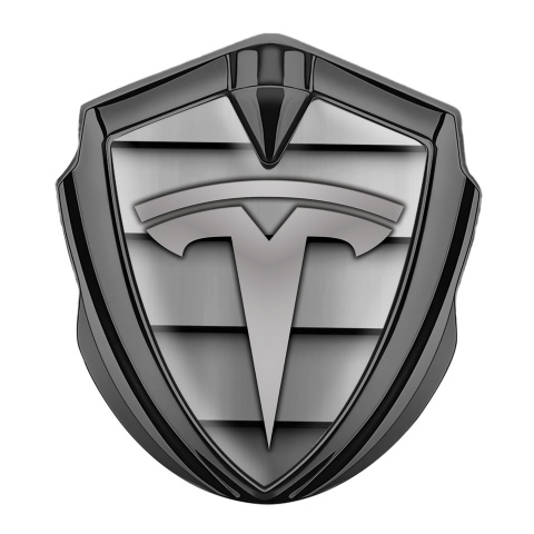 Tesla Trunk Metal Emblem Badge Graphite Grey Shutter Logo Design