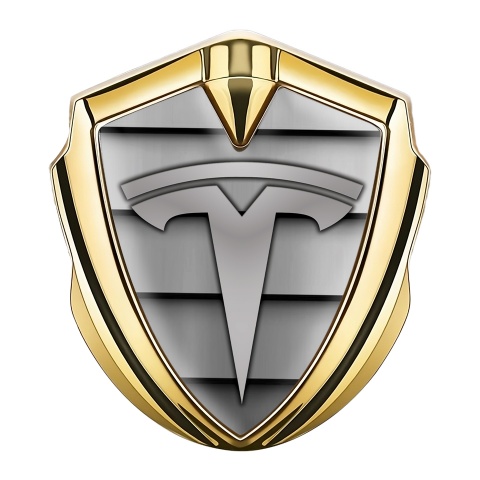 Tesla Trunk Metal Emblem Badge Gold Grey Shutter Logo Design