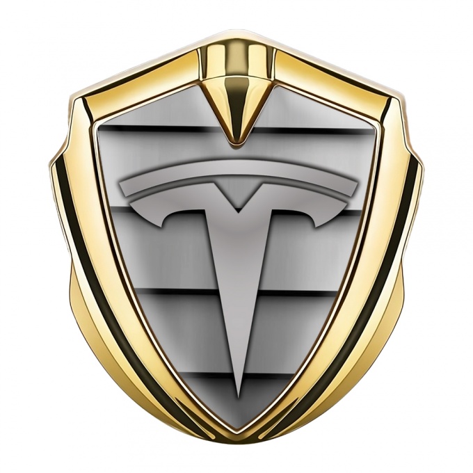 Tesla Trunk Metal Emblem Badge Gold Grey Shutter Logo Design