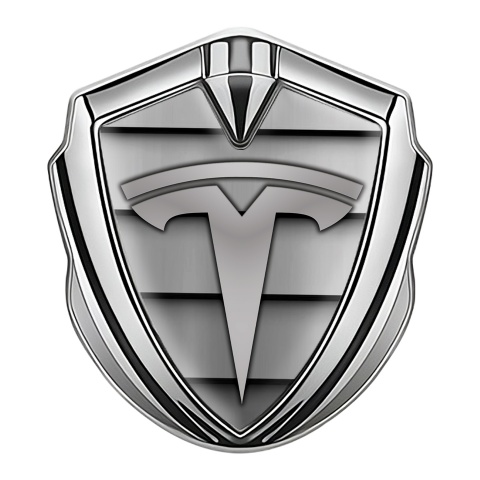 Tesla Trunk Metal Emblem Badge Silver Grey Shutter Logo Design