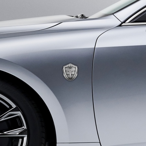 Tesla Trunk Metal Emblem Badge Silver Grey Shutter Logo Design