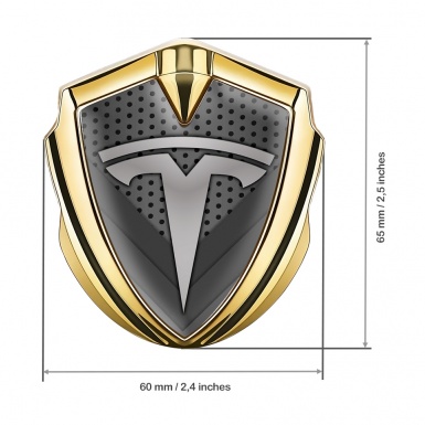 Tesla 3D Car Metal Emblem Gold Grey Dot Grid Logo Edition