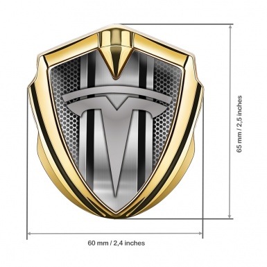 Tesla 3D Car Metal Emblem Gold Black Dots Mesh Sport Design