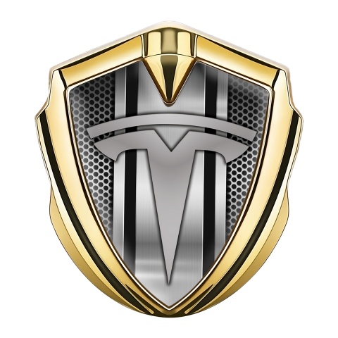 Tesla 3D Car Metal Emblem Gold Black Dots Mesh Sport Design