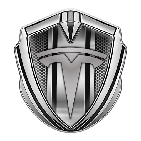 Tesla 3D Car Metal Emblem Silver Black Dots Mesh Sport Design