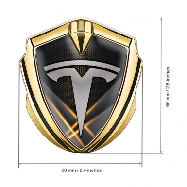 Tesla Trunk Emblem Badge Gold Orange Hex Lights Design