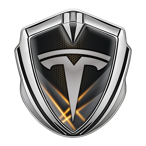 Tesla Trunk Emblem Badge Silver Orange Hex Lights Design