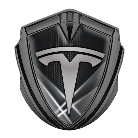 Tesla Trunk Emblem Badge Graphite Grey Hex Lights Edition