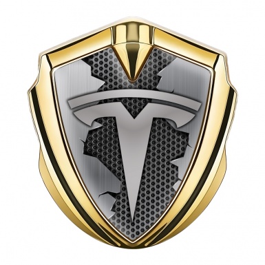 Tesla Tuning Emblem Self Adhesive Gold Cracked Metal Design