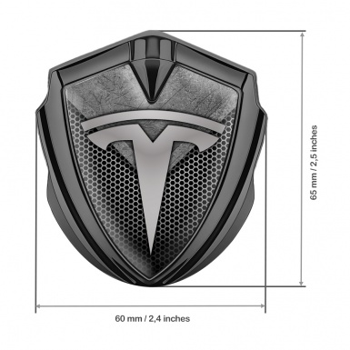 Tesla Fender Badge Graphite Dark Hex Scratched Plate Design