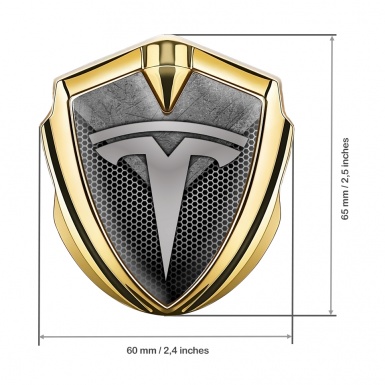 Tesla Fender Badge Gold Dark Hex Scratched Plate Design