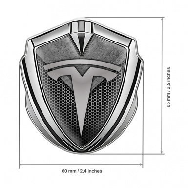 Tesla Fender Badge Silver Dark Hex Scratched Plate Design