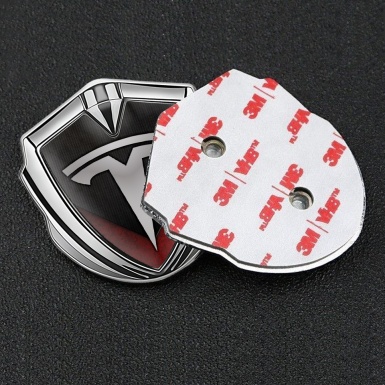 Tesla Fender Metal Emblem Badge Silver Red V Shaped Design