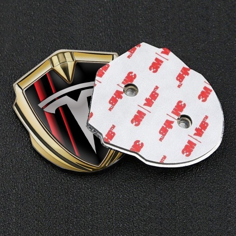 Tesla Trunk Emblem Badge Gold Red Stripes Grey Logo Design