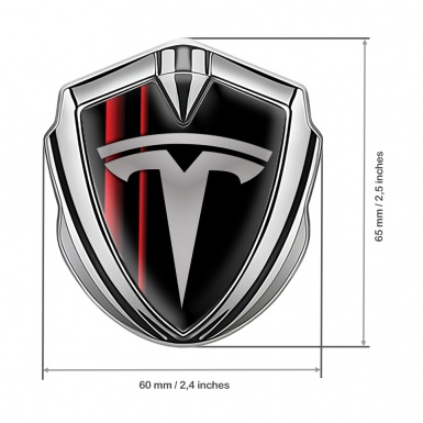 Tesla Trunk Emblem Badge Silver Red Stripes Grey Logo Design