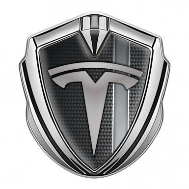 Tesla Self Adhesive Emblem Silver Black Carbon Grey Stripe Edition