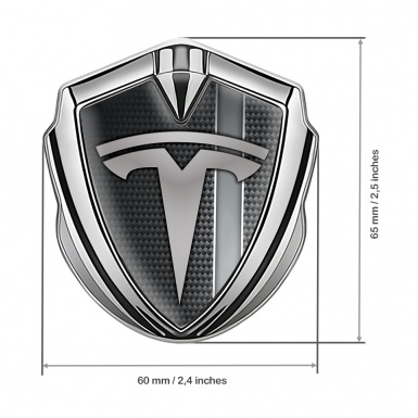 Tesla Self Adhesive Emblem Silver Black Carbon Grey Stripe Edition