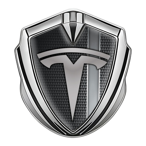 Tesla Self Adhesive Emblem Silver Black Carbon Grey Stripe Edition
